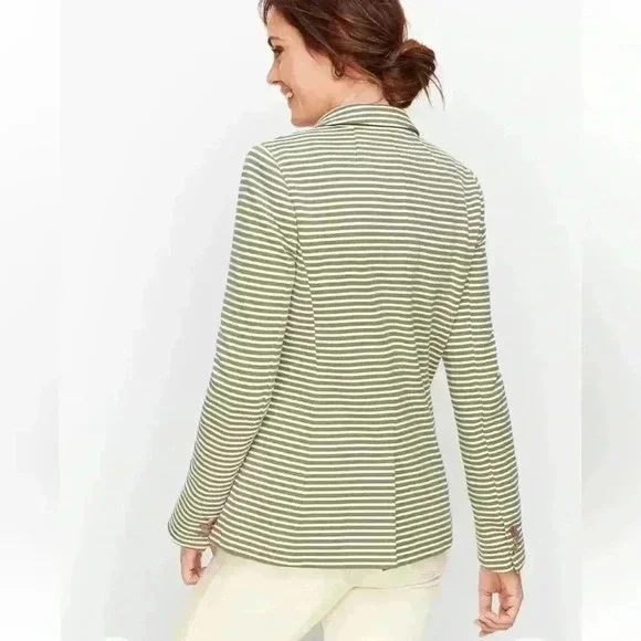 Talbots Aberdeen Knit STRIPE PIQUE Blazer green white size 16 like new - Picture 3 of 10